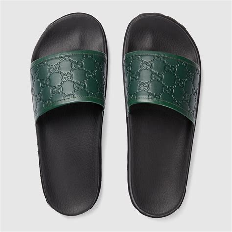 gucci signature slide sandal grey|Gucci slides outlet.